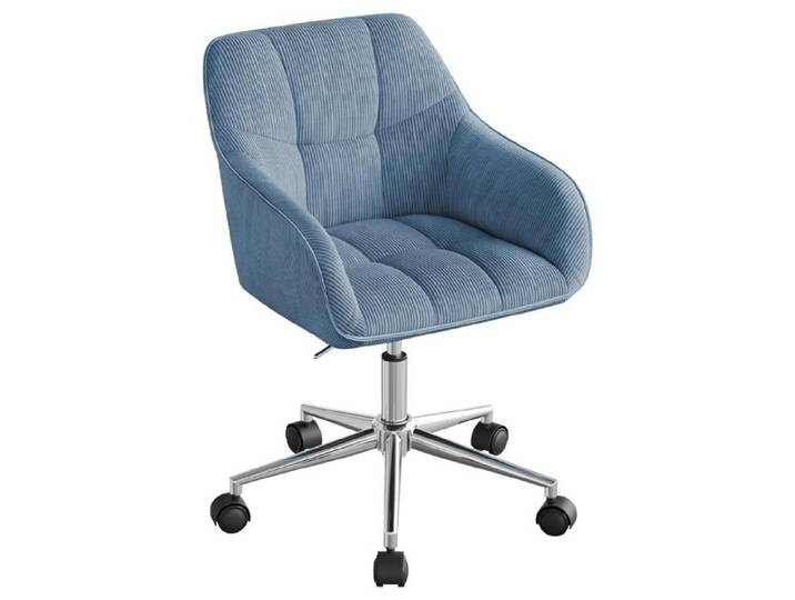 WOLTU Chaise de Bureau en Velours côtelé Fauteuil Coiffeuse Pivotante Réglable pour Maquillage studio et chambre Bleu
