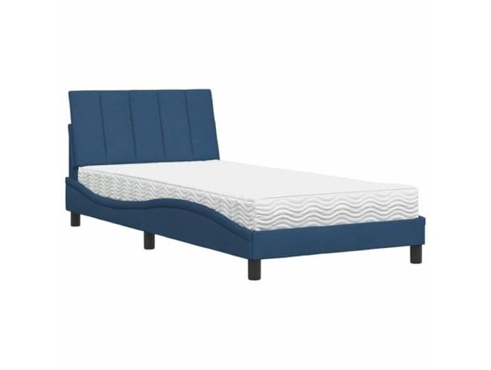 Makastle Bett mit Matratze Blau 100x200 cm Stoff Lattenrost inklusive