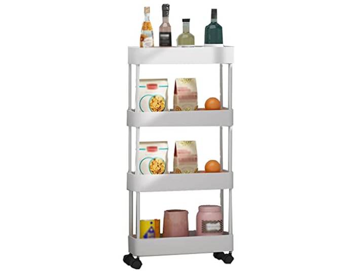 Rollwagen, Schmaler ausziehbarer Wagen Küche schmale Spalten(/Black,3 Tier)