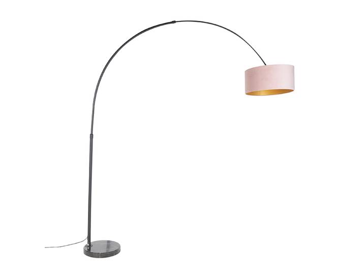 Lampe à arc noire avec abat-jour en velours rose et or 50 cm -