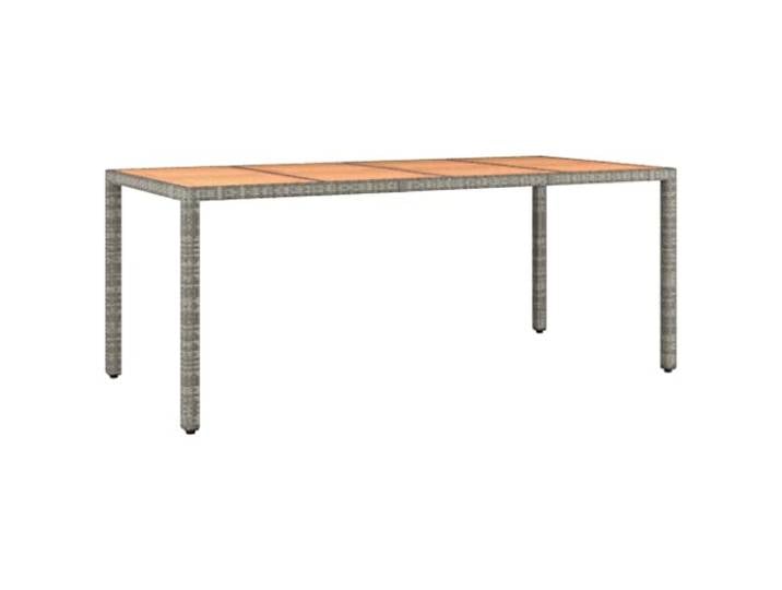 GHVBNMF Gartentisch 190x90cm Poly Rattan Esstisch Grau mit Akazienholz Großer Balkontisch für Terrasse und Garten, stabile Stahlkonstruktion mit eleganter Tischplatte aus Akazie in Grau.