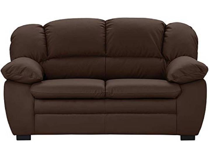 Mivano 2-Sitzer Sofa Casino, Bequeme Ledercouch mit moderner Kontrastnaht, 159 x 88 x 92, Kunstleder Braun