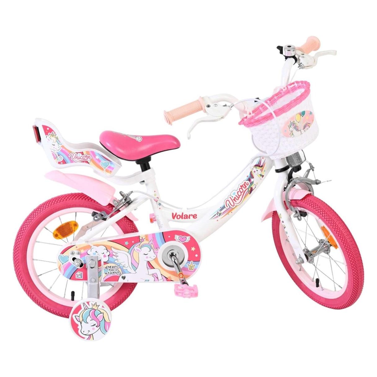 Volare Unicorn Kinderfahrrad für Mädchen, 14 Zoll, Weiss, Zwei Handbremsen (14") (72629449)