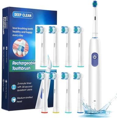 Uplift Essentials Rechargeable Electric Toothbrush With Timer And Multiple Brush Heads white 8 Heads