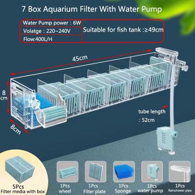 Inspired Finds Aquarium Waterfall Filter Box Wall Mounted Silent Circulating Purifier With Built in Pump For Fish Tanks 7box With Media Ball eu Plug
