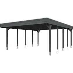Skan Holz Friesland - Flachdach Doppelcarport Profil - Breite 557 cm Nadelholz Gr. 2 - 557 x 708 cm Aluminium Dachplatten mit Trapezprofil (unbehandelt) schiefergrau Holzcarport