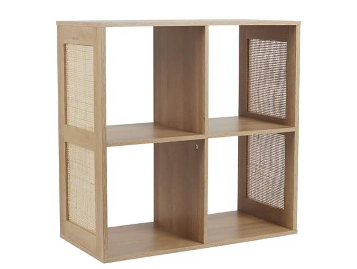 HOME DECO FACTORY Rangement Modulable 4 Cases en Rotin Design Aéré Marron Rotin\, rangement modulable\, 4 cases\, design aéré\, salon chambre entrée\, naturel\, 66x66x32 cm\, marron