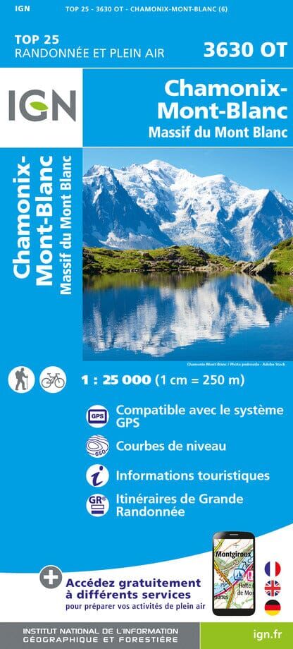 Carte de randonnée IGN TOP 25 n° 3630 OT - Chamonix & Massif du Mont Blanc (Alpes)