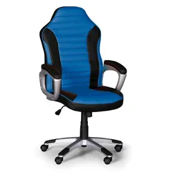 Leder-Bürosessel, Leder-Gamigstuhl SPORT, schwarz/blau