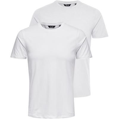 T-Shirt ONLY & SONS "ONSBASIC SLIM O-NECK 2-PACK NOOS", Herren, Gr. L, weiß (pack:2weiß), Single Jersey, Obermaterial: 95% Baumwolle, 5% Elasthan, unifarben, schmal normal, Rundhals, Shirts T-Shirt