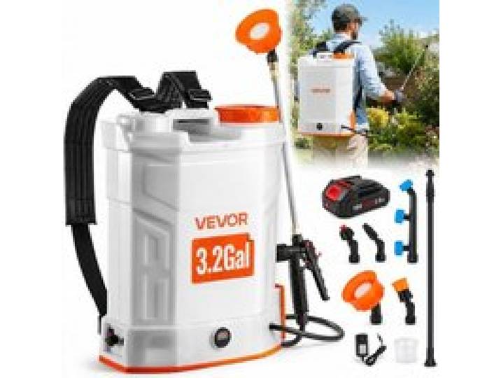 VEVOR Akku-Sprühgerät, 12 L, elektrischer Rücken-Drucksprüher, 2 einziehbare Stäbe und 5 Düsen, einstellbar 0–6 bar, 2 Stunden Laufzeit, tragbarer Pumpsprüher für Hof, Garten und Rasen