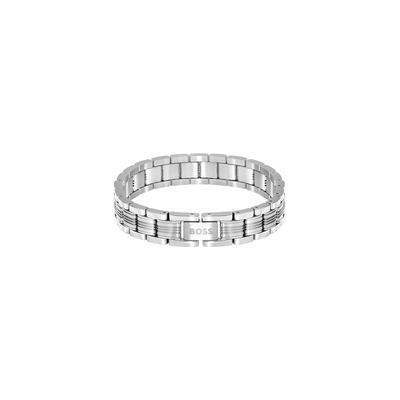 Gliederarmband BOSS "BOSS EMBLEM", edelstahlfarben, Armbänder, Herren, 21cm, Edelstahl, Gliederarmband