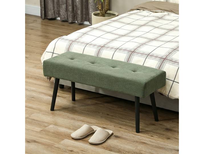 HOMCOM Banc Bout de Lit Velours Côtelé Vert Pieds Acier Noir