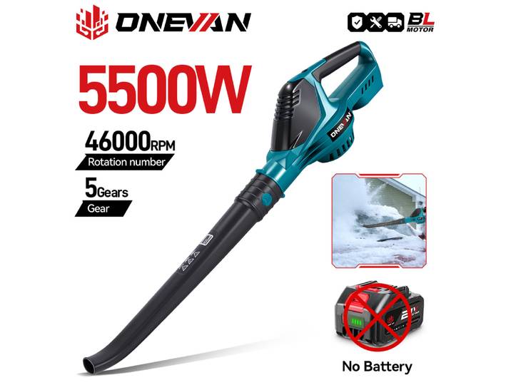 ​ Souffleur à feuilles électrique sans balais ONEVAN 5500W, portable, rechargeable, pour souffler la poussière et la neige, outil électrique compatible avec les batteries Makita.