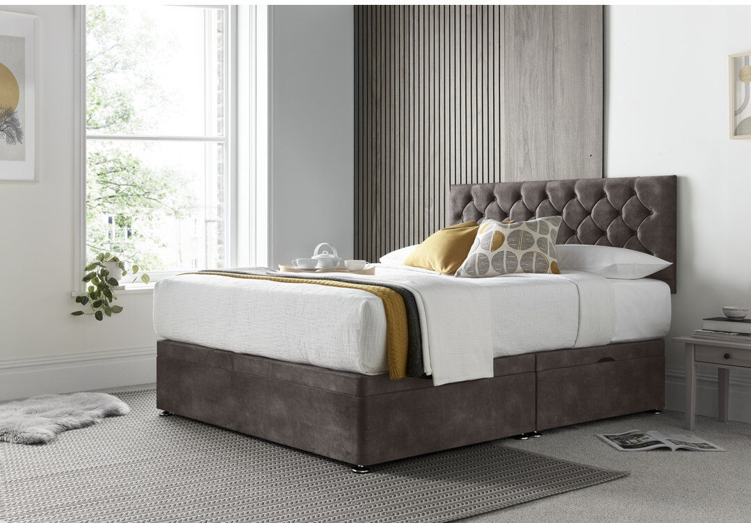 Lark Manor Florida Naple Divan Ottoman with Headboard on Struts SlateGrey Kingsize (5')