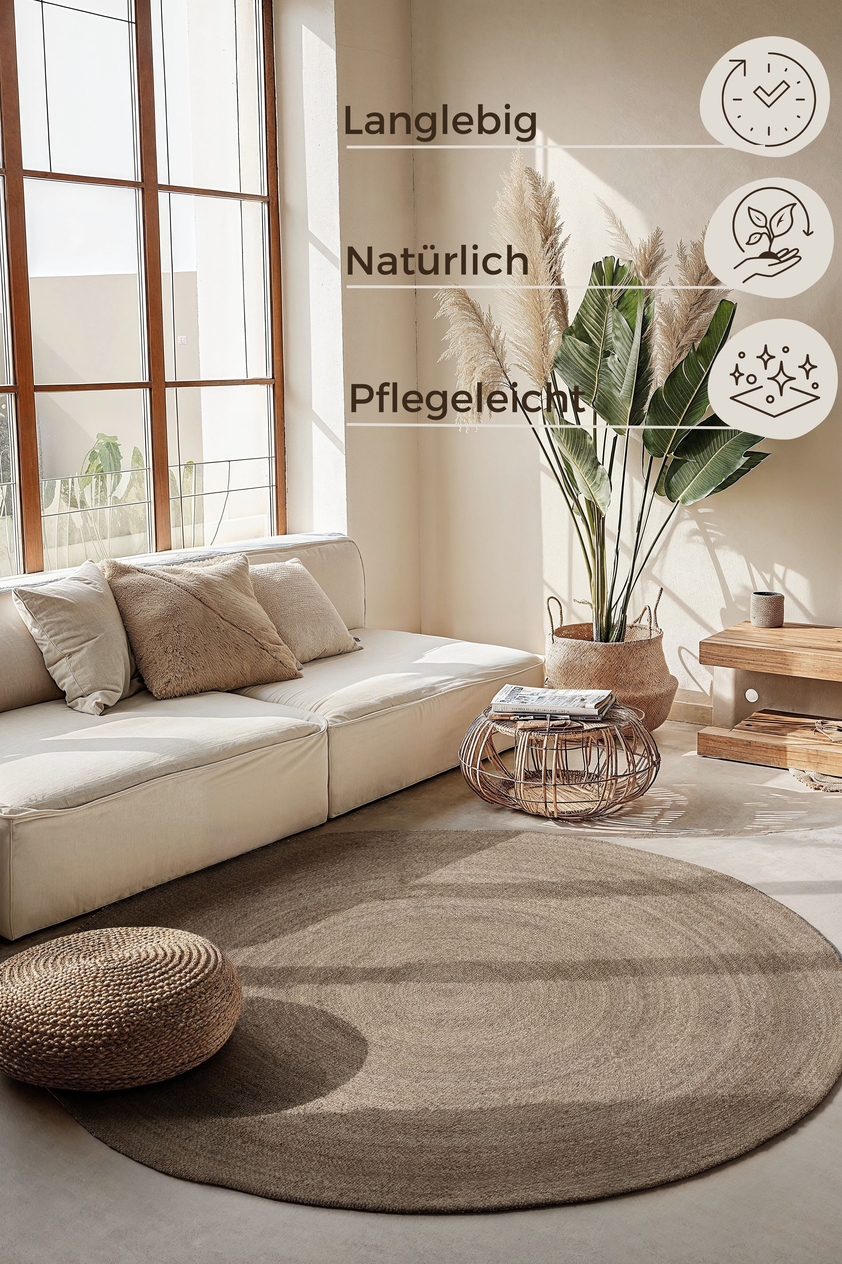 Teppich HANSE HOME "Rangpur Juteteppich, in rund und oval", braun, B:100cm H:10mm L:100cm, Jute, Teppiche, Teppich, handgewebt, 100% Jute, Natur, Wohnzimmer, Flur, Boho, Skandi braun B : 100cm 1 Stk., 10mm, L: 100cm
