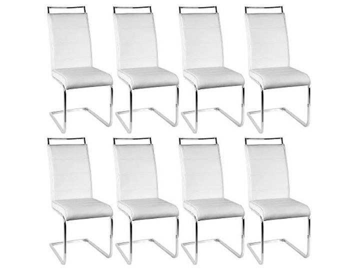 LANTUS Set mit 8 Stühlen für Esszimmer oder Küche, mit gepolsterter Sitzfläche und verchromtem Fuß, Freischwinger Stuhl, 2 Stühle, getestet von SGS (4 Zellen (Weiß), 8 Stück