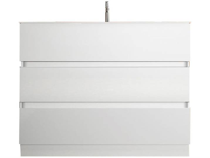 Waschtisch WELLTIME Start, Breite 80 cm, 2 bzw. 3 Schubkästen , weiss (weiß), B:80cm H:85cm T:45cm, Waschtische, Waschtisch, Badmöbel, Soft-Close, Keramik-Einsatzbecken, Weiss Hochglanz Lack