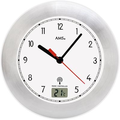 Funkwanduhr AMS "F5920", bunt (silberfarben, weiß), Wanduhren, B/H/L: 6cm, Quarzuhr,Wohnzimmer,Esszimmer,Küche,Arbeitszimmer,Büro,Flur