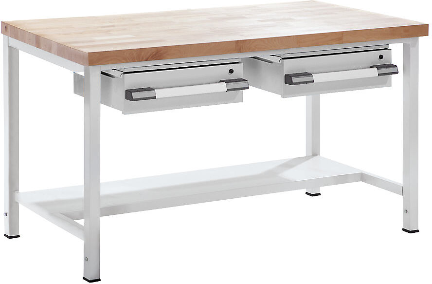 Höhenverstellbare Werkbank, Gestellbauweise, mit Schubladen, Breite 1500 mm, grau eurokraft pro