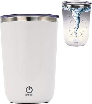 Inspired Living Rechargeable Self Stirring Mug Magnetic Auto Mixing Stainless Steel Travel Cup For Coffee, Tea & Protein Shakes white