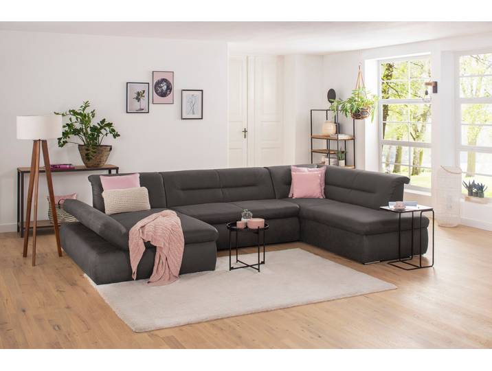 Wohnlandschaft, Luxus-Microfaser, Braun (Schlamm), 355×216×80 cm, U-Form, Armteilverstellung, INOSIGN