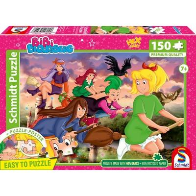 Schmidt 56542 - Bibi Blocksberg, Hexenrennen, Puzzle mit Poster, 150 Teile aus NATPAX® Graspappe