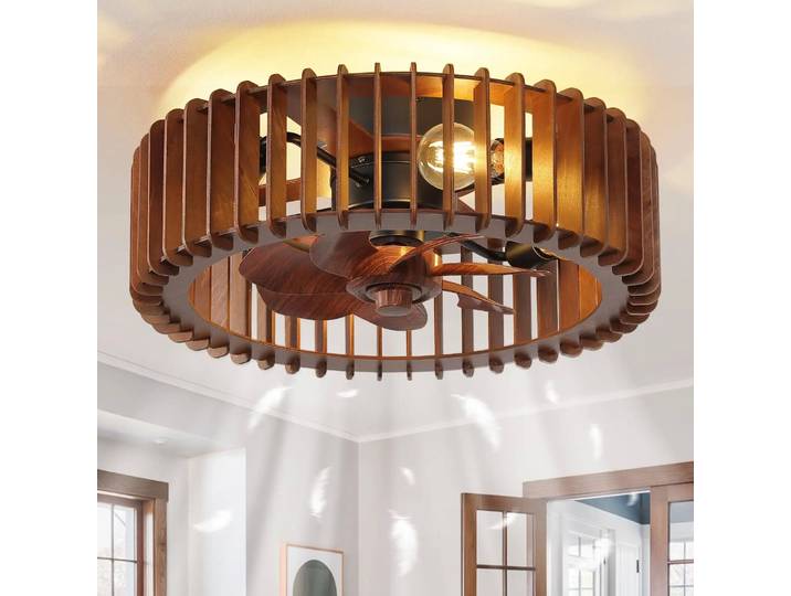 Ventilateur de plafond scandinave avec luminaire suspendu Wabi-Sabi en bois rétro créatif pour chambre à coucher, luminaire artisanal en forme de citrouille
