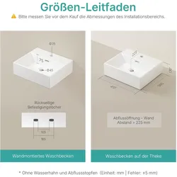 Emke, Waschbecken, Aufsatzwaschbecken Keramik Waschbecken Eckiger Hängewaschbecken Waschtisch, Modernes Design für (415 mm, 360 mm)
