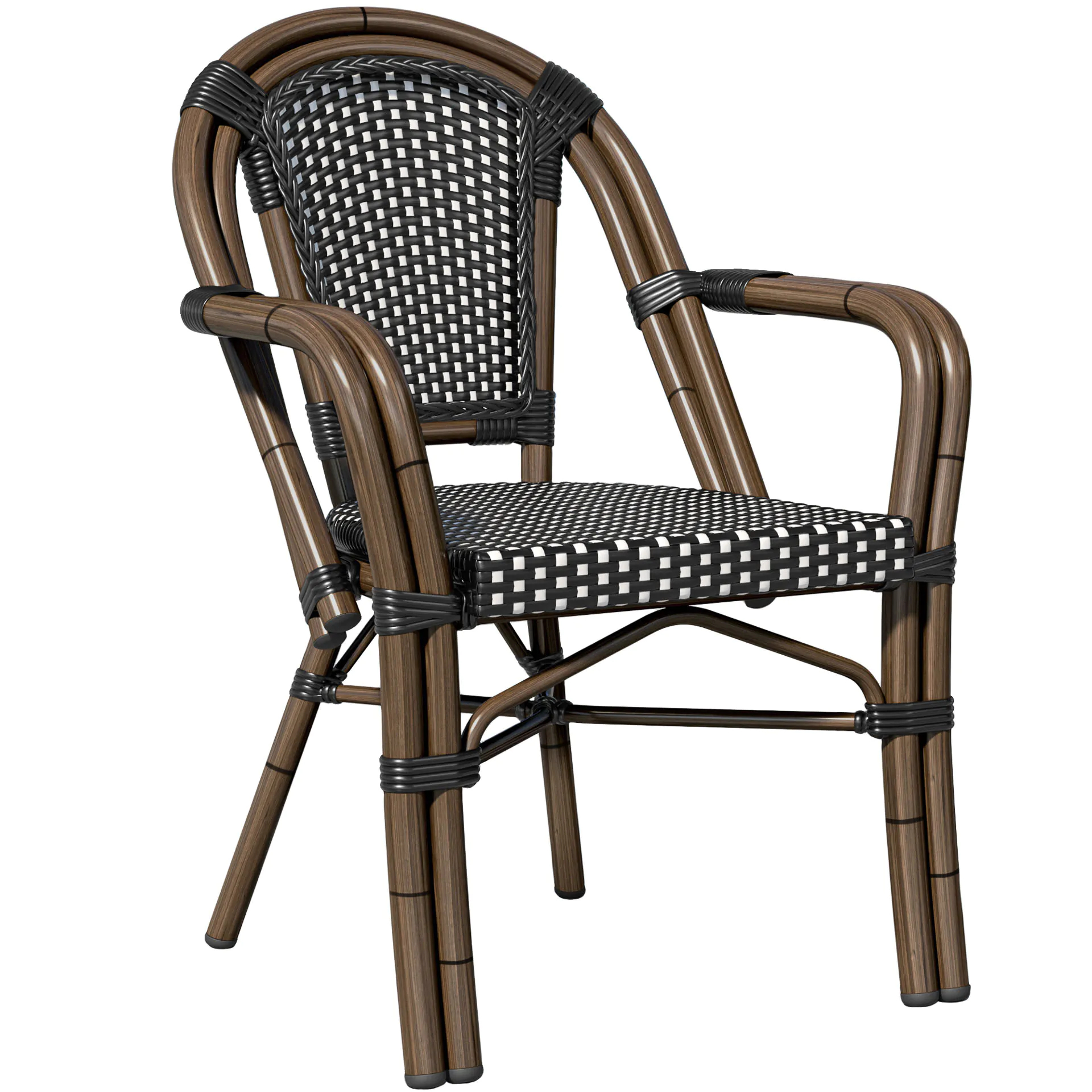 4er-Set KRETA | Französischer Rattanstuhl | Schwarz & Weiß | Rattan/Bambus | Stapelbar | Bistro Rattanstuhl, Gastro Rattanstuhl, Outdoor Rattanstuhl, Terrassen Rattanstuhl