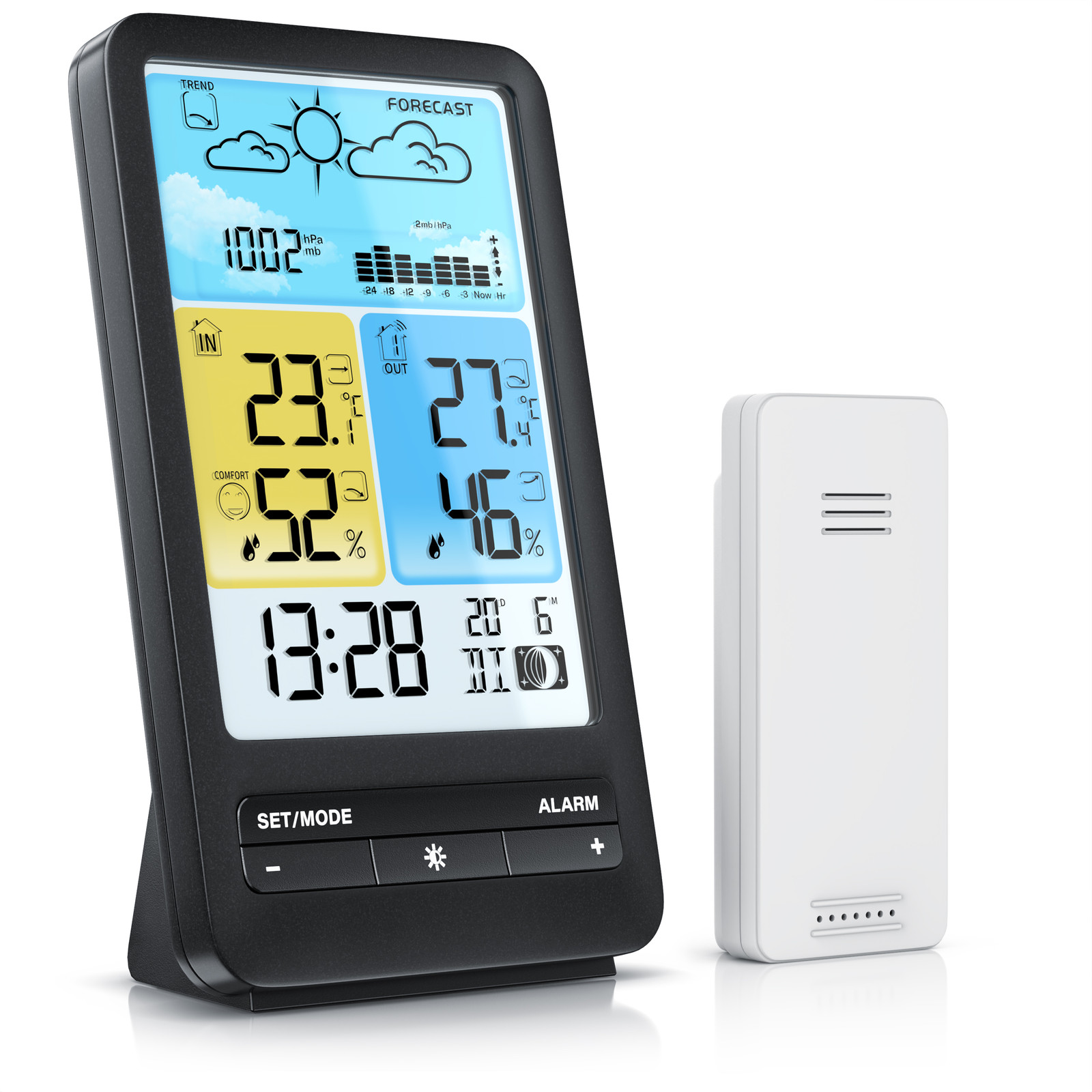 BEARWARE Weerstation met draadloze buitensensor, kleuren display en barometer