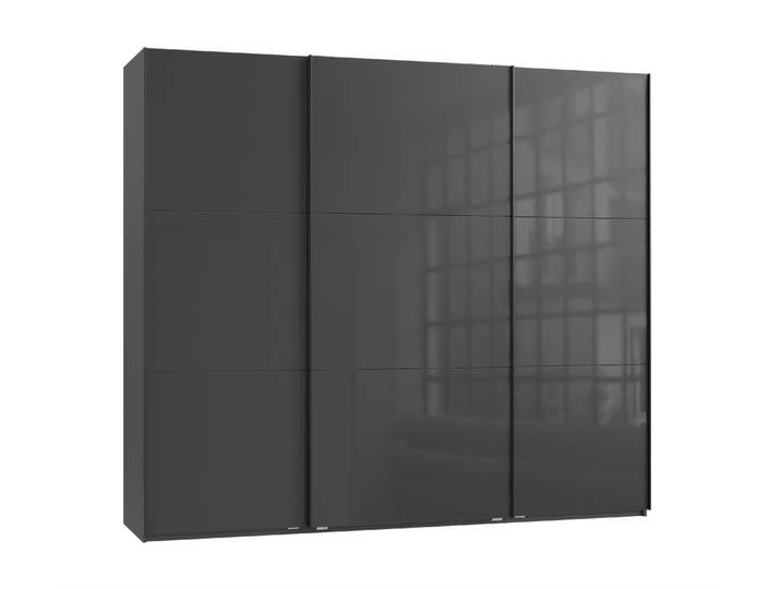 Schwebetürenschrank Kleiderschrank 250 cm Vollausstattung Glasfront in Anthrazit / 22032