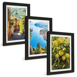 BILDER SET 3er Set - 20x30 cm Schwarzer Rahmen - Straßen am Meer, ein Meer aus Zitronen