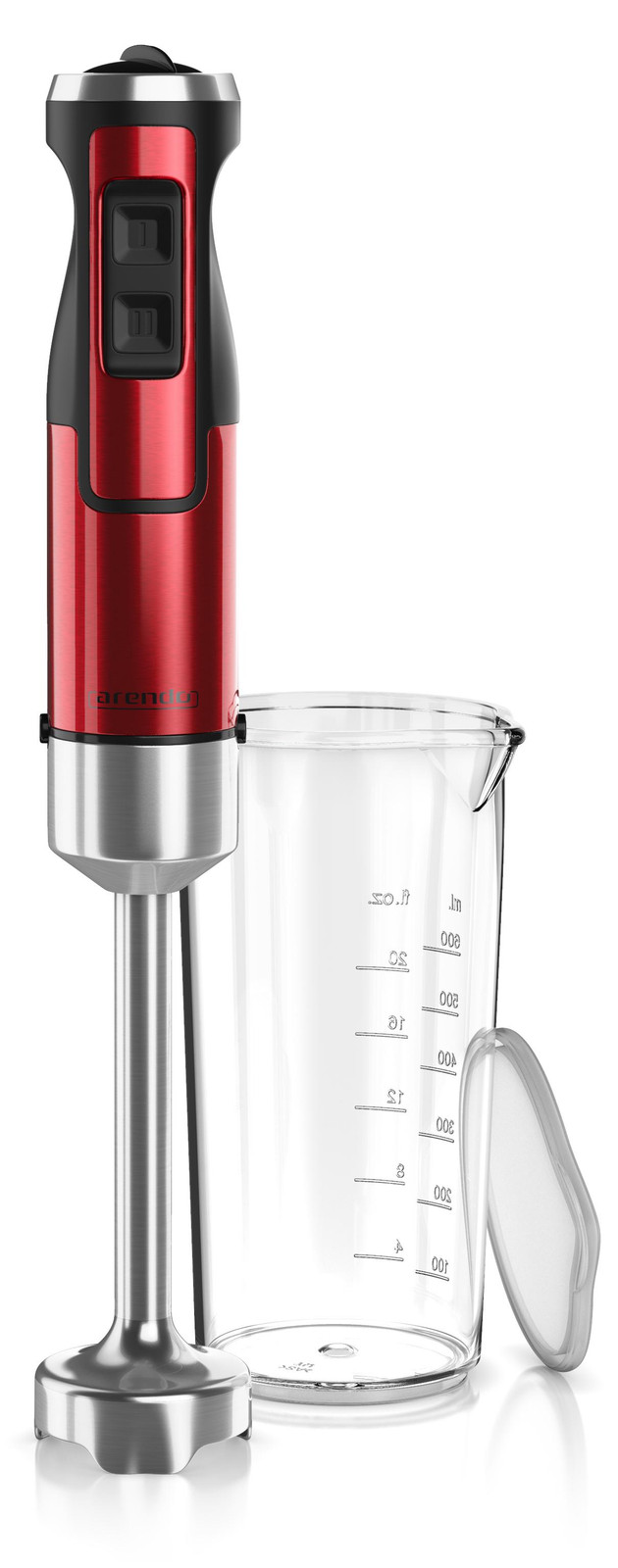 Arendo Staafmixer 1000 W met roestvrijstalen staaf en beker, Rood
