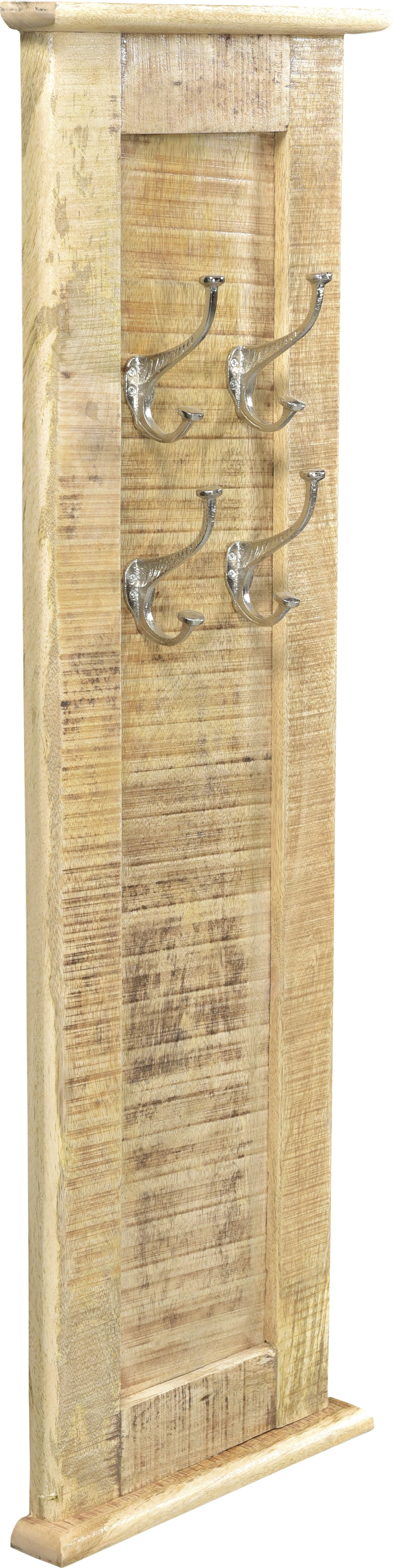 Garderobenpaneel SIT "Denver aus Mangoholz mit 4 Doppelhaken & rustikalem Look", beige (natur), B:35cm H:110cm T:3cm, Massivholz, Garderobenpaneele, Garderobenpaneel, Platzsparende Wandgarderobe mit 4 praktischen Doppelhaken natur B/H/T: 35cm x 110cm x 3c