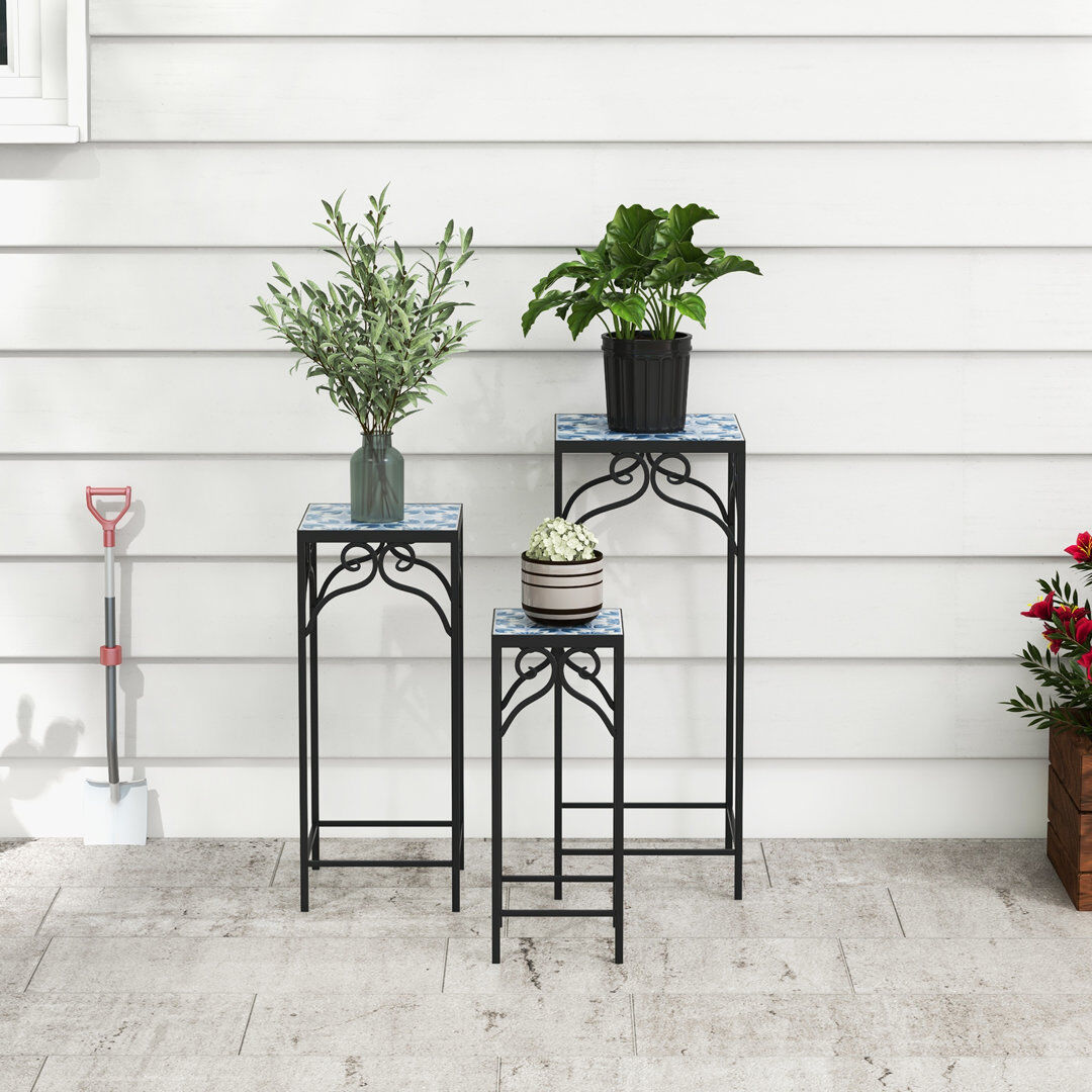 Astoria Grand Herren Plant Stand 3 Tier Set of 3 Black;Blue 71cm H X 28cm L X 28cm D