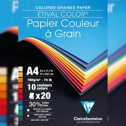 Clairefontaine 5x Etival Color, Zeichenpapier A4 160g, Block mit 20 Blatt - Lebendige Farben sortiert 96635C