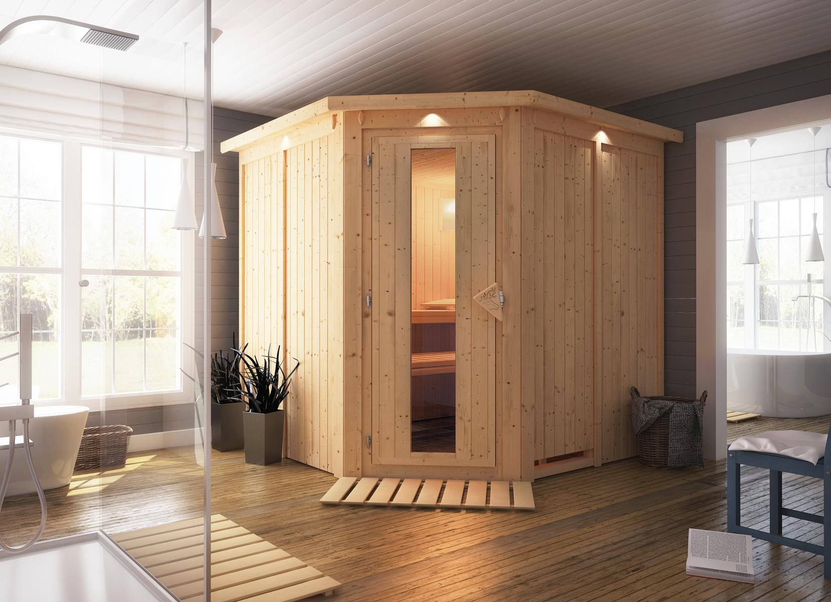 KARIBUHOLZT Sauna Jarin Eck, o. Zub. m.Isoliertür u.Dachkranz 09221866