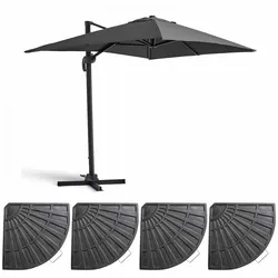 Oviala Business Ampelschirm 2×3 m neigbar, drehbar und mit 4 beschwerten Bodenplatten, Aluminium anthrazitgrau