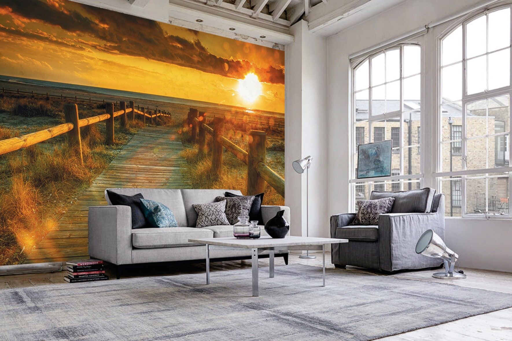 Fototapete PAPERMOON "Sunset Beach", bunt, B:3,5m L:2,6m, Vlies, Tapeten, Fototapete
