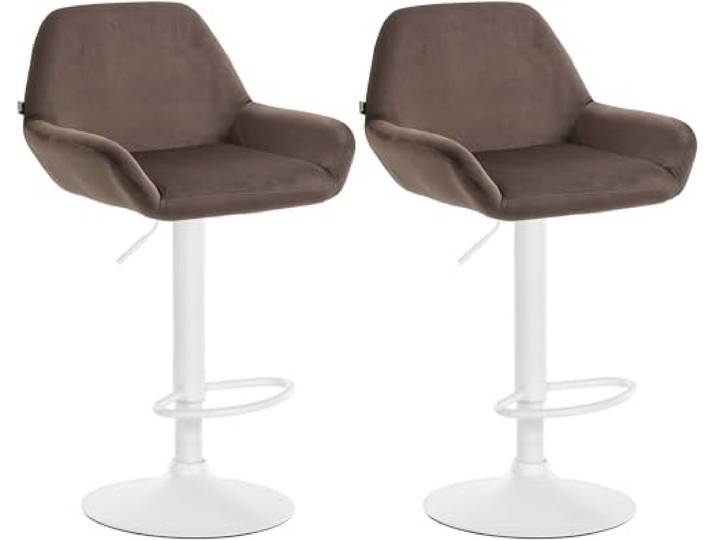 CLP 2er Set Barhocker Braga Samt drehbar und höhenverstellbar Farbe braun Material Gestell Metall matt Weiss