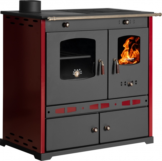 Küchenofen Holzherd Perfect ECO LUX bordeaux, linke Version - 7,38 kW Dauerbrandherd