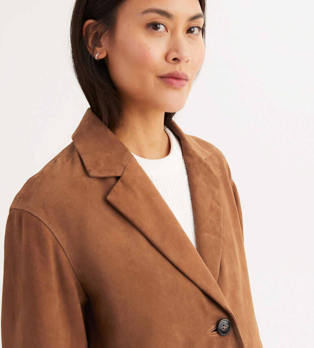 ANNE WEYBURN Veste manteau long, fermeture boutonnée, en cuir de chèvre suédé, mi-saison