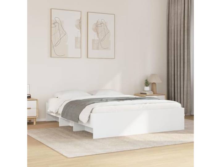 RJPLMFV Bettgestell, Weiß, 160 x 200 cm, Holz Ohne Matratze, Lattenrost, Aufbewahrungsfächer, Schlafzimmer
