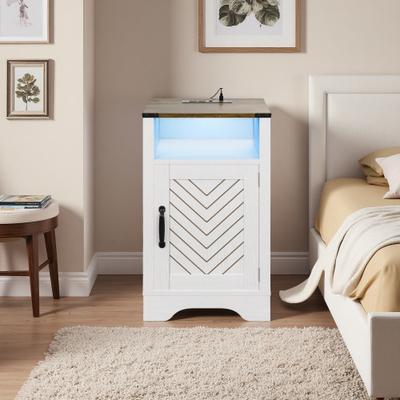 ZWYO HOSIMU "16"" Particle Board Nightstand with Charging Station & RGB LED Lights & Storage Cabinet & Shelf"