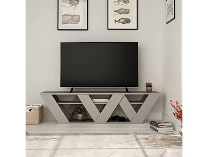 HOCUS PICUS TV Schrank mit 2 Ebenen, für Fernseher bis 55 Zoll, Mokka hell Wohnzimmer, Schlafzimmer mit mehreren Farben, TV-Einheit Entertainment Center, 2-stöckige Konsole für Aufbewahrungsregal