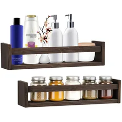 Wandregal 2-tlg. Set Alma Dunkelbraun Holz Hängeregal Schweberegal 42x10x9 cm