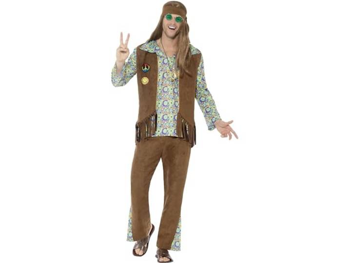 Smiffys 60s Hippie Costume, with Trousers, Top, Waistcoat,