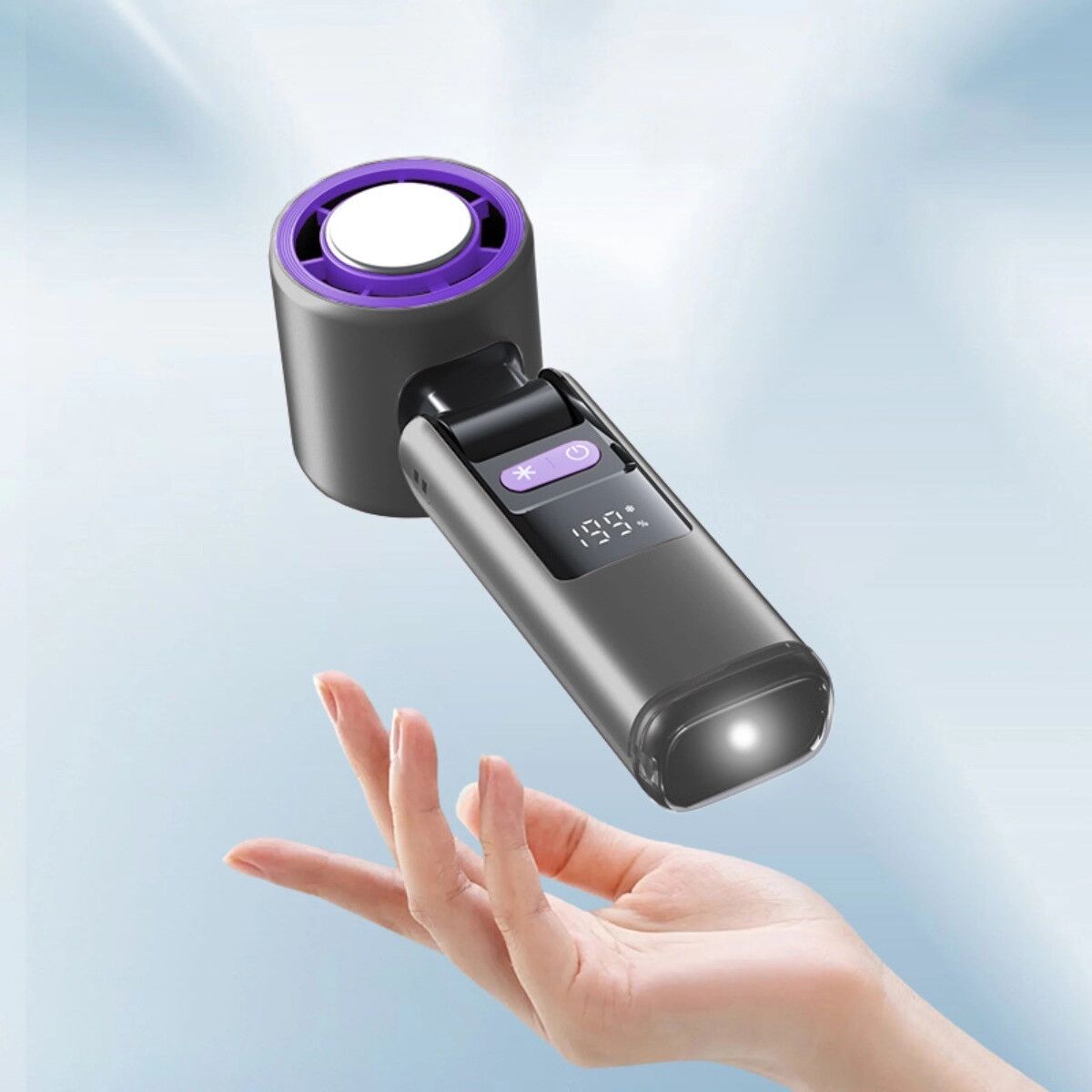 INF Mini faltbarer Handventilator – bürstenloser Motor, 199-Stufen, TYPE-C, Digitalanzeige Grau