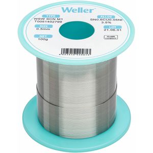 Weller Lötzinn T0051402799, Flussmittel, bleifrei, Ø 0,5mm, 99,35% Zinn 0,05% Kupfer 0,6% Nickel,100g